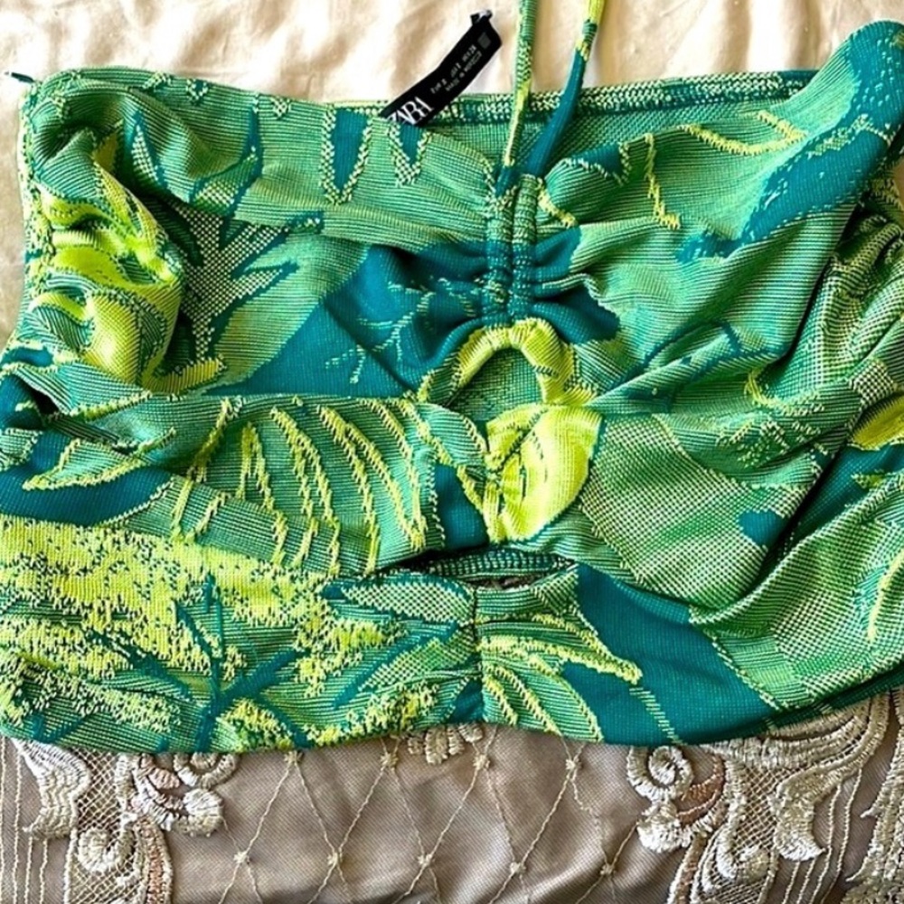 ZARA Swim Bikini Top - Green and Yellow